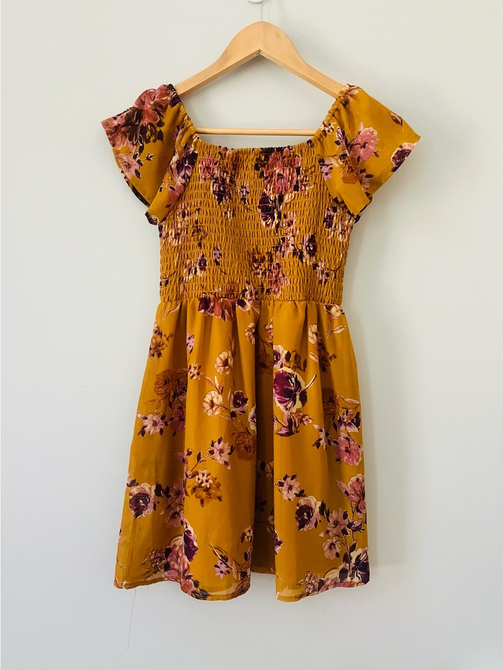 Xtraordinary Girls' Mustard Floral Smocked Dress size 10